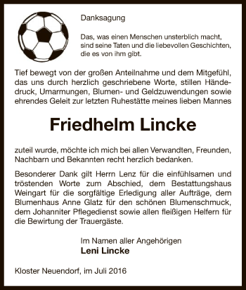 Traueranzeige von Friedhelm Lincke von Uelzen