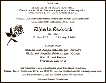 Traueranzeige von Elfriede Rehbock von Uelzen