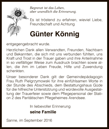 Traueranzeige von Günter Könnig von Uelzen