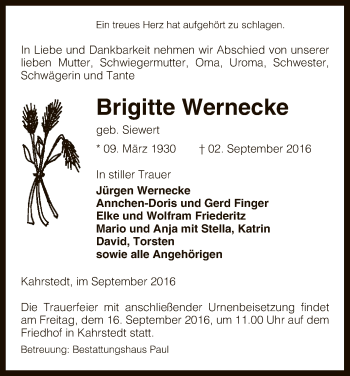 Traueranzeige von Brigitte Wernecke von Uelzen