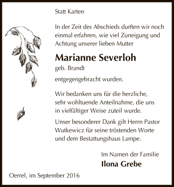 Traueranzeige von Marianne Severloh von Uelzen