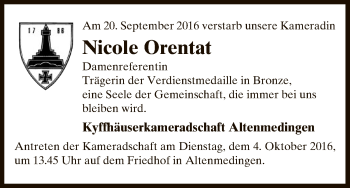 Traueranzeige von Nicole Orentat von Uelzen