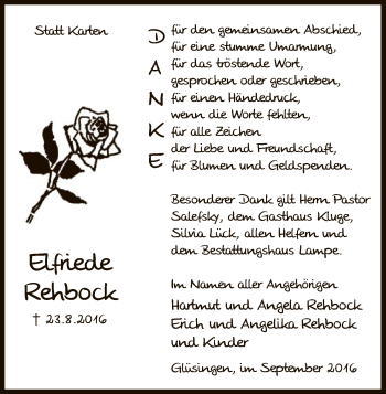 Traueranzeige von Elfriede Rehbock von Uelzen