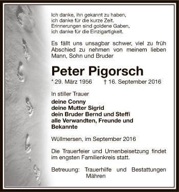 Traueranzeige von Peter Pigorsch von Uelzen