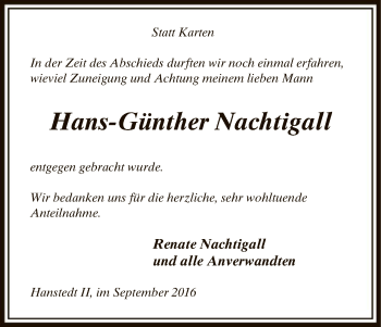 Traueranzeige von Hans-Günther Nachtigall von Uelzen