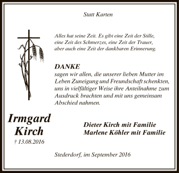 Traueranzeige von Irmgard Kirch von Uelzen