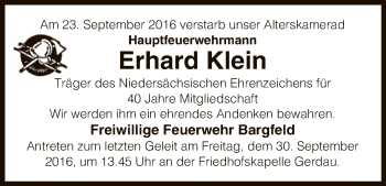 Traueranzeige von Erhard Klein von Uelzen