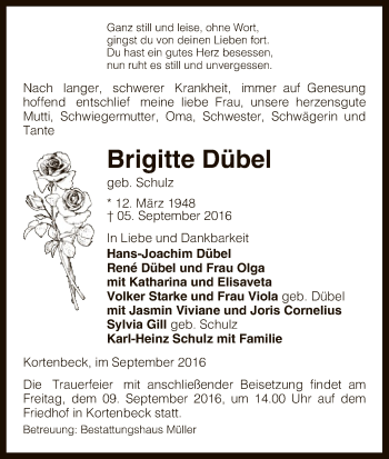 Traueranzeige von Brigitte Dübel von Uelzen