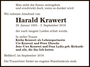 Traueranzeige von Harald Krawert von Uelzen