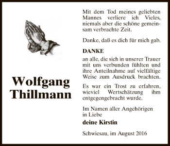 Traueranzeige von Wolfgang Thillmann von Uelzen