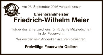 Traueranzeige von Friedrich-Wilhelm Meier von Uelzen