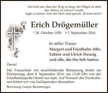 Traueranzeige von Erich Drögemüller von Uelzen