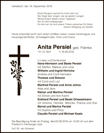 Traueranzeige von Anita Persiel von Uelzen