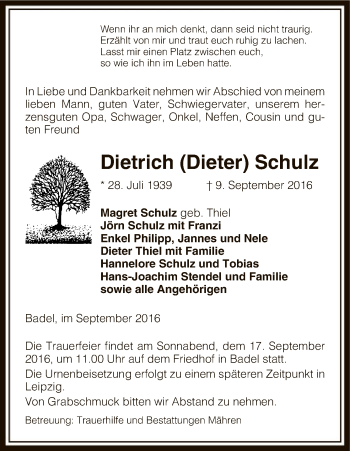 Traueranzeige von Dietrich Schulz von Uelzen