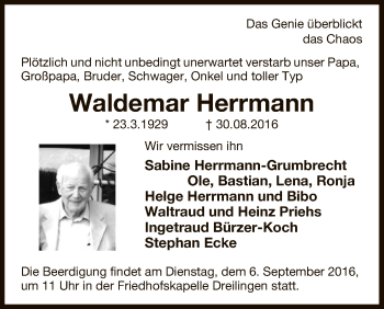 Traueranzeige von Waldemar Herrmann von Uelzen