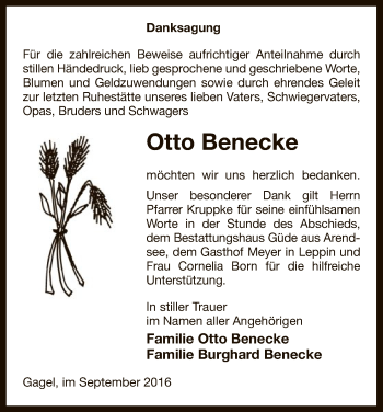 Traueranzeige von Otto Benecke von Uelzen