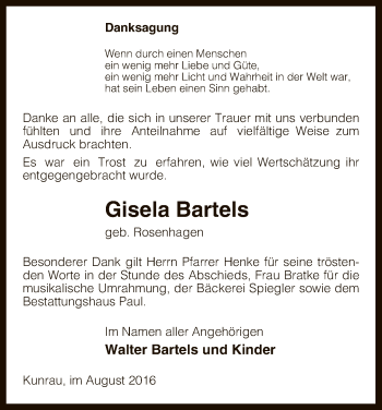 Traueranzeige von Gisela Bartels von Uelzen