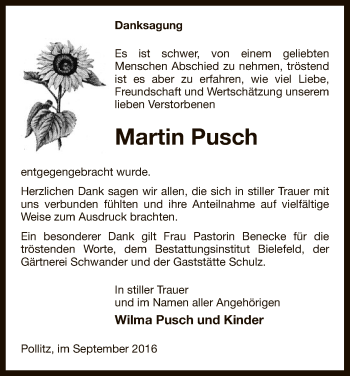 Traueranzeige von Martin Pusch von Uelzen