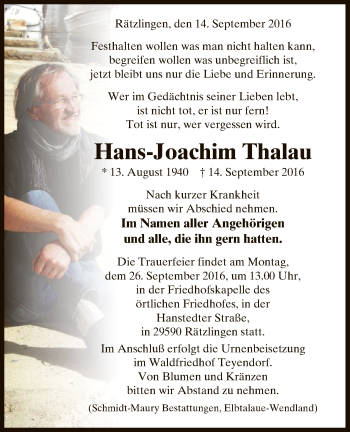 Traueranzeige von Hans-Joachim Thalau von Uelzen