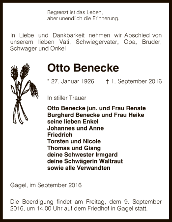 Traueranzeige von Otto Benecke von Uelzen