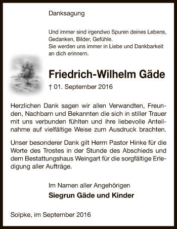 Traueranzeige von Friedrich-Wilhelm Gäde von Uelzen