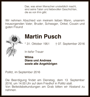 Traueranzeige von Martin Pusch von Uelzen