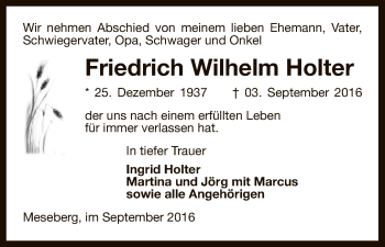 Traueranzeige von Friedrich Wilhelm Holter von Uelzen