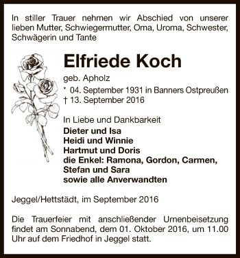 Traueranzeige von Elfriede Koch von Uelzen