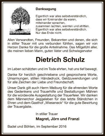 Traueranzeige von Dietrich Schulz von Uelzen