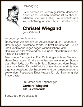 Traueranzeige von Christel Wiegand von Uelzen