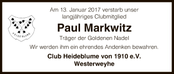 Traueranzeige von Paul Markwitz von Uelzen