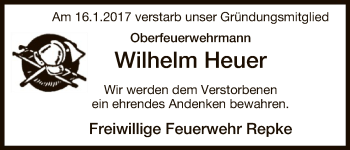 Traueranzeige von Wilhelm Heuer von Uelzen