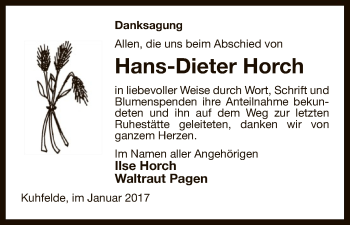 Traueranzeige von Hans-Dieter Horch von Uelzen