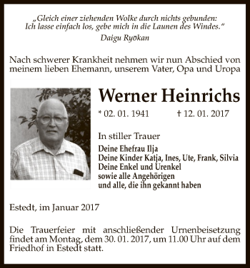 Traueranzeige von Werner Heinrichs von Uelzen