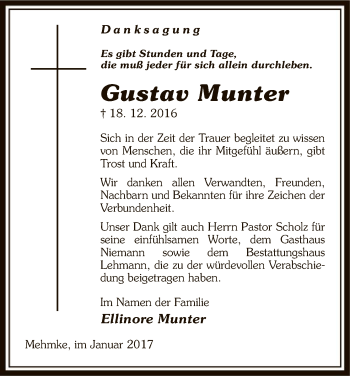 Traueranzeige von Gustav Munter von Uelzen