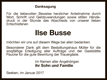 Traueranzeige von Ilse Busse von Uelzen