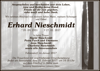 Traueranzeige von Erhard Nieschmidt von Uelzen