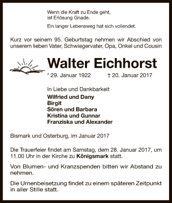 Traueranzeige von Walter Eichhorst von Uelzen