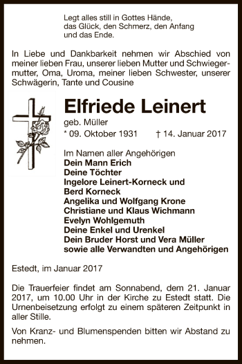 Traueranzeige von Elfriede Leinert von Uelzen