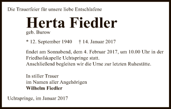 Traueranzeige von Herta Fiedler von Uelzen