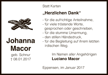 Traueranzeige von Johanna Macor von Uelzen