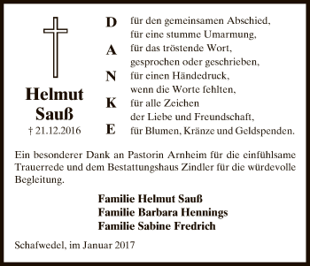 Traueranzeige von Helmut Sauß von Uelzen