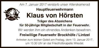 Traueranzeige von Klaus von Hörsten von Uelzen