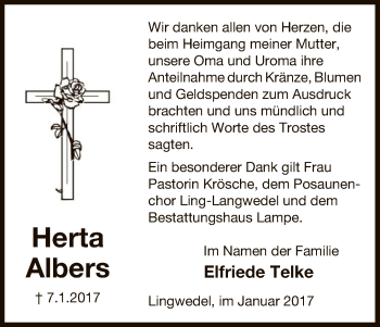 Traueranzeige von Herta Albers von Uelzen