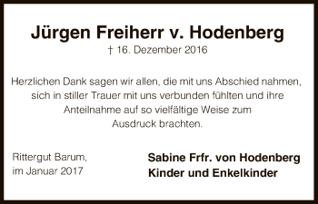 Traueranzeige von Jürgen Freiherr v. Hodenberg von Uelzen