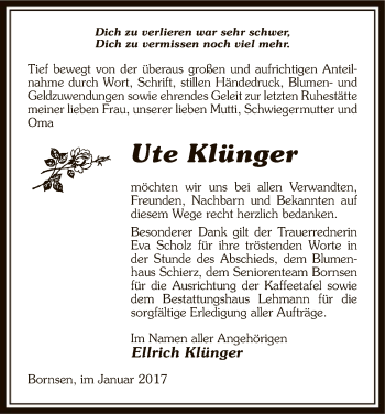 Traueranzeige von Ute Klünger von Uelzen