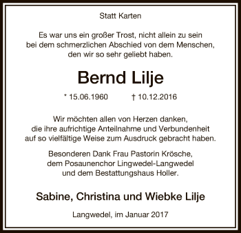 Traueranzeige von Bernd Lilje von Uelzen