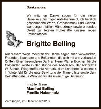 Traueranzeige von Brigitte Belling von Uelzen