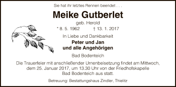 Traueranzeige von Meike Gutberlet von Uelzen