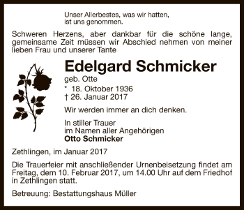 Traueranzeige von Edelgard Schmicker von Uelzen